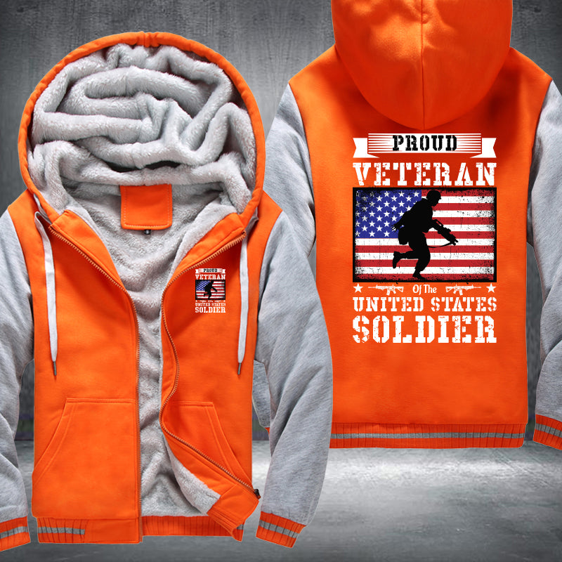 Proud Veteran U.S. Soldier Flag fleece jacket in Orange Grey, product view