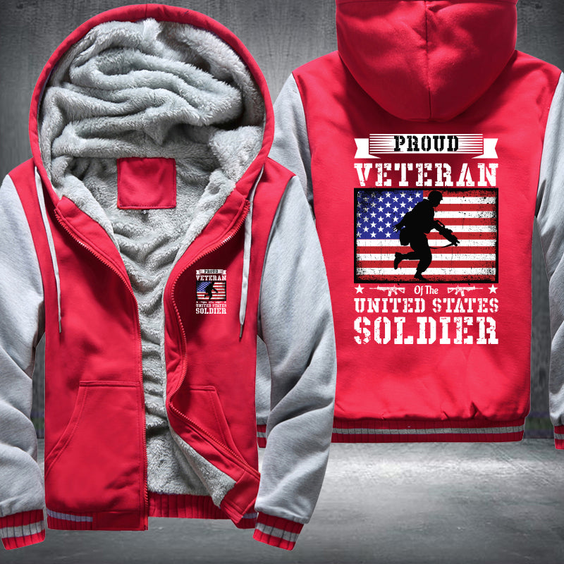 Proud Veteran U.S. Soldier Flag fleece jacket in Red Grey, product view