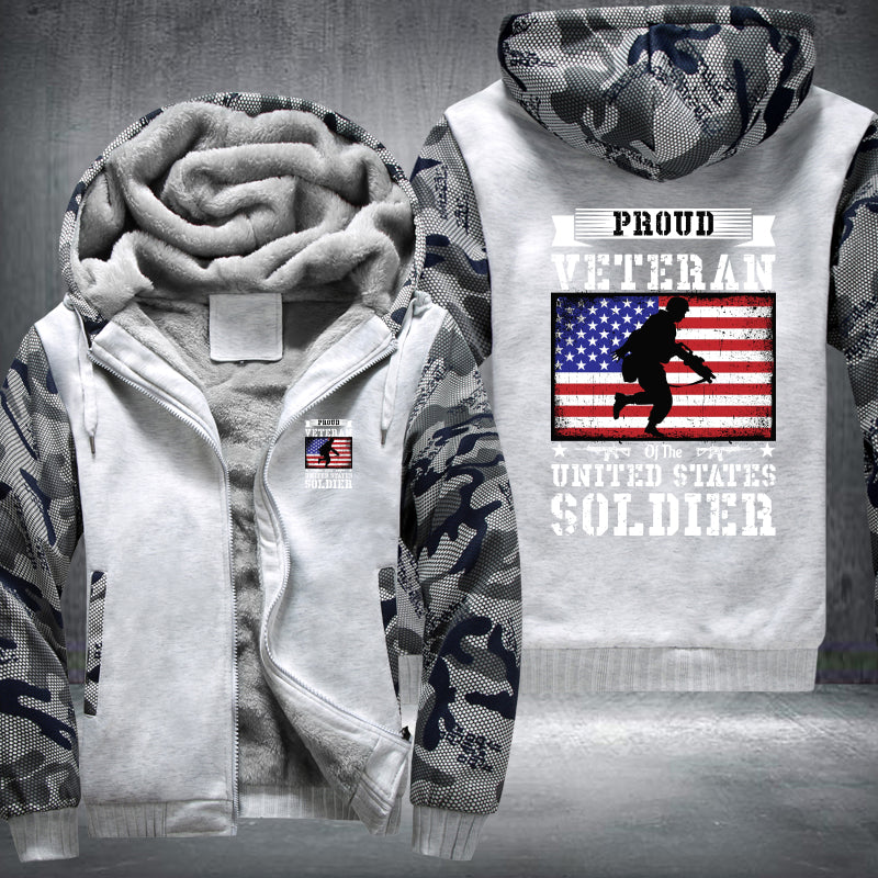 Proud Veteran U.S. Soldier Flag fleece jacket in White Camo, product view