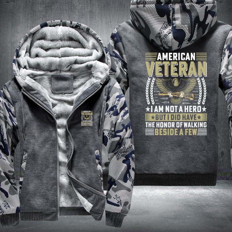 American Veteran I Am Not a Hero fleece jacket in Grey Camo, product view