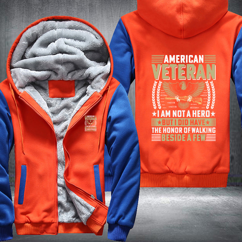 American Veteran I Am Not a Hero fleece jacket in Orange Blue, product view