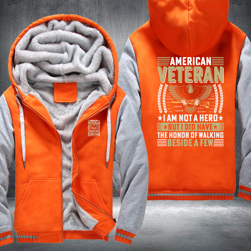 American Veteran I Am Not a Hero fleece jacket in Orange Grey, product view