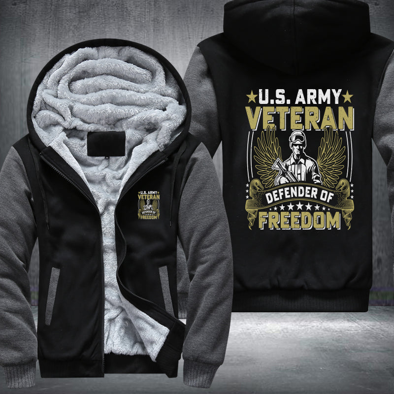 U.S. Army Veteran Defender of Freedom fleece jacket in Black Grey, product view