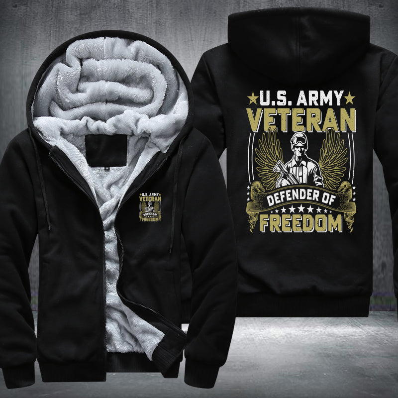 U.S. Army Veteran Defender of Freedom fleece jacket in Black, product view