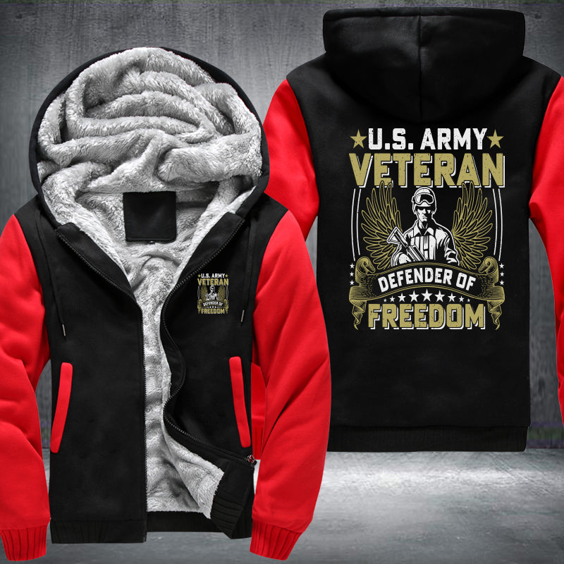 U.S. Army Veteran Defender of Freedom fleece jacket in Black Red, product view