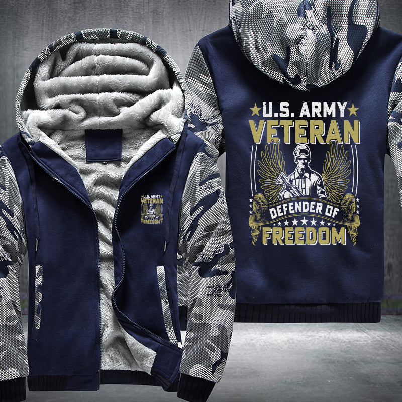 U.S. Army Veteran Defender of Freedom fleece jacket in Blue Camo, product view