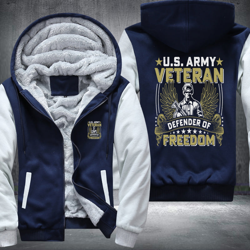 U.S. Army Veteran Defender of Freedom fleece jacket in Blue White, product view