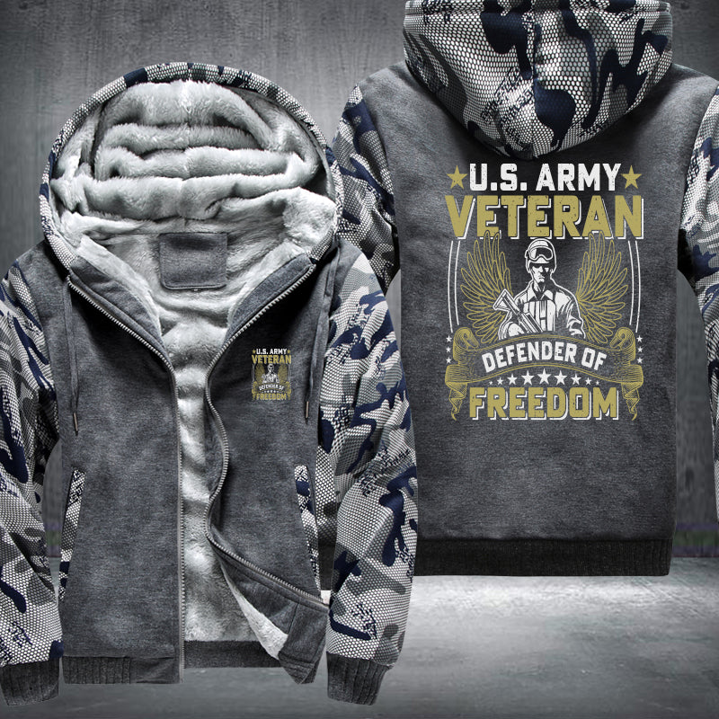 U.S. Army Veteran Defender of Freedom fleece jacket in Grey Camo, product view