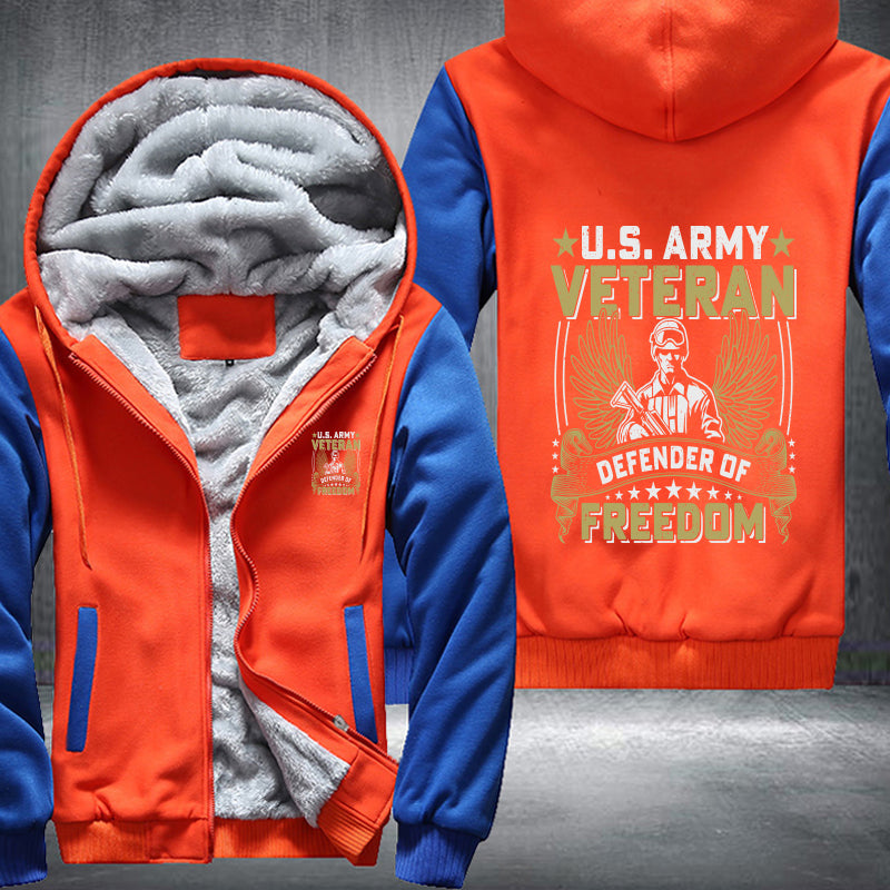 U.S. Army Veteran Defender of Freedom fleece jacket in Orange Blue, product view