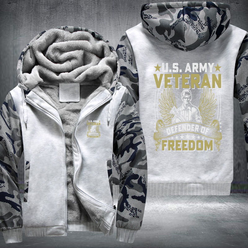 U.S. Army Veteran Defender of Freedom fleece jacket in White Camo, product view