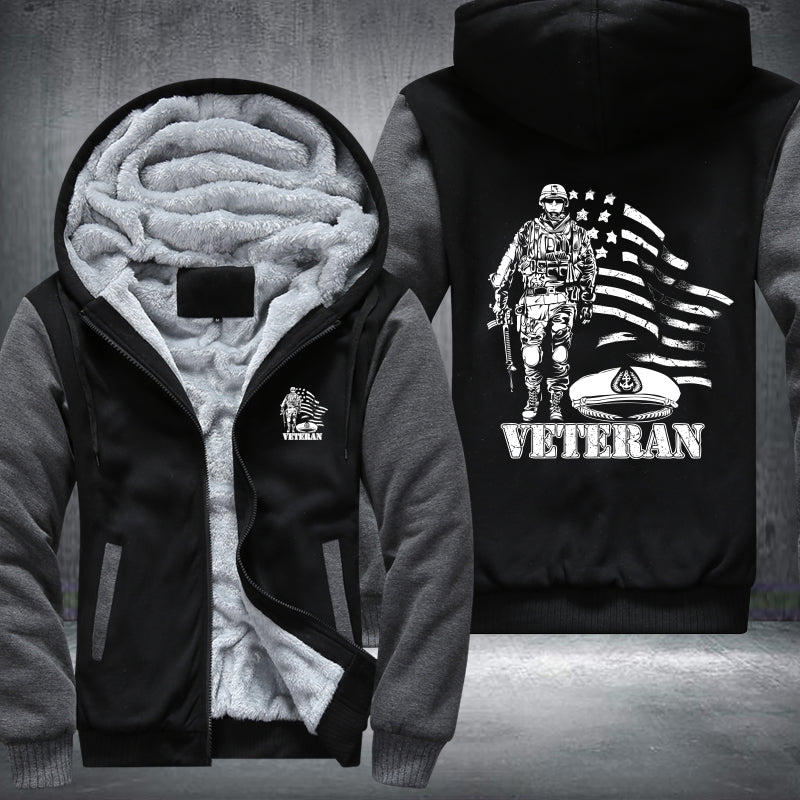 American Flag U.S. Veteran fleece jacket in Black Grey, product view