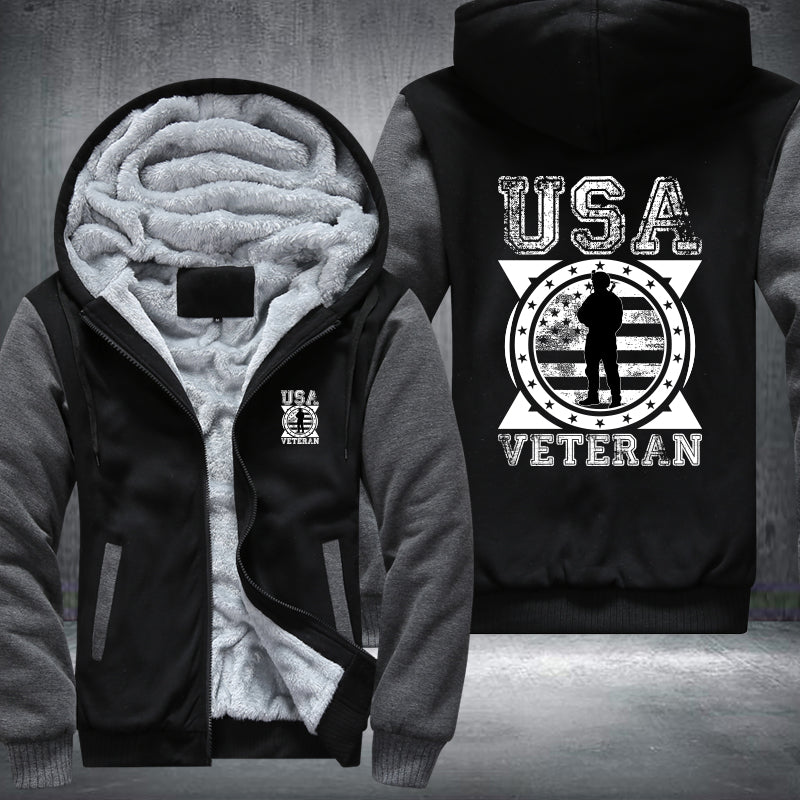 USA Veteran Soldier Emblem fleece jacket in Black Grey, product view