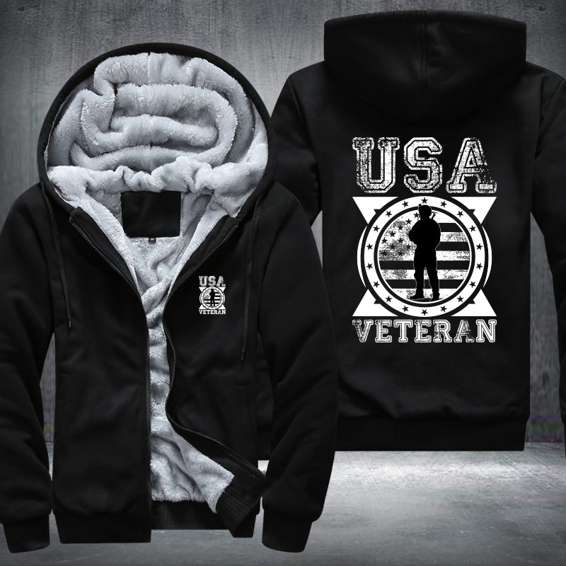 USA Veteran Soldier Emblem fleece jacket in Black, product view