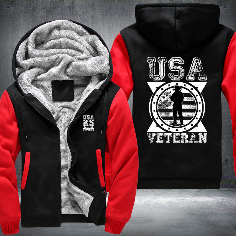 USA Veteran Soldier Emblem fleece jacket in Black Red, product view