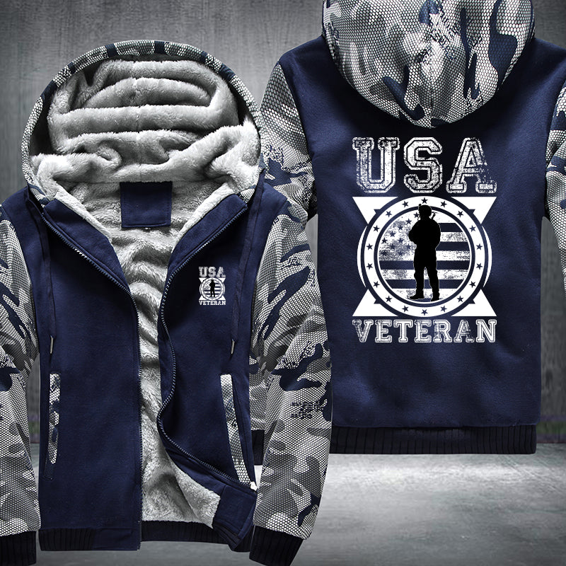 USA Veteran Soldier Emblem fleece jacket in Blue Camo, product view