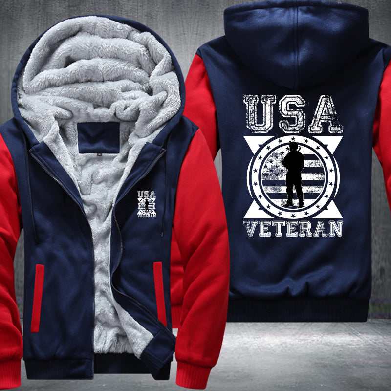 USA Veteran Soldier Emblem fleece jacket in Blue Red, product view