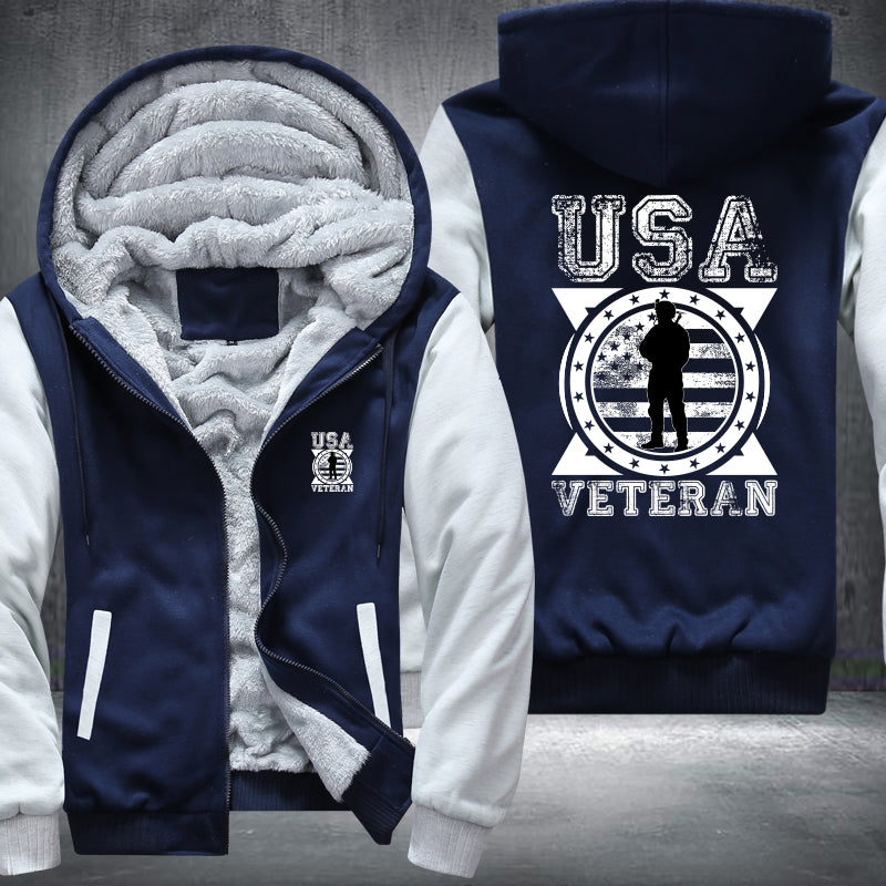 USA Veteran Soldier Emblem fleece jacket in Blue White, product view