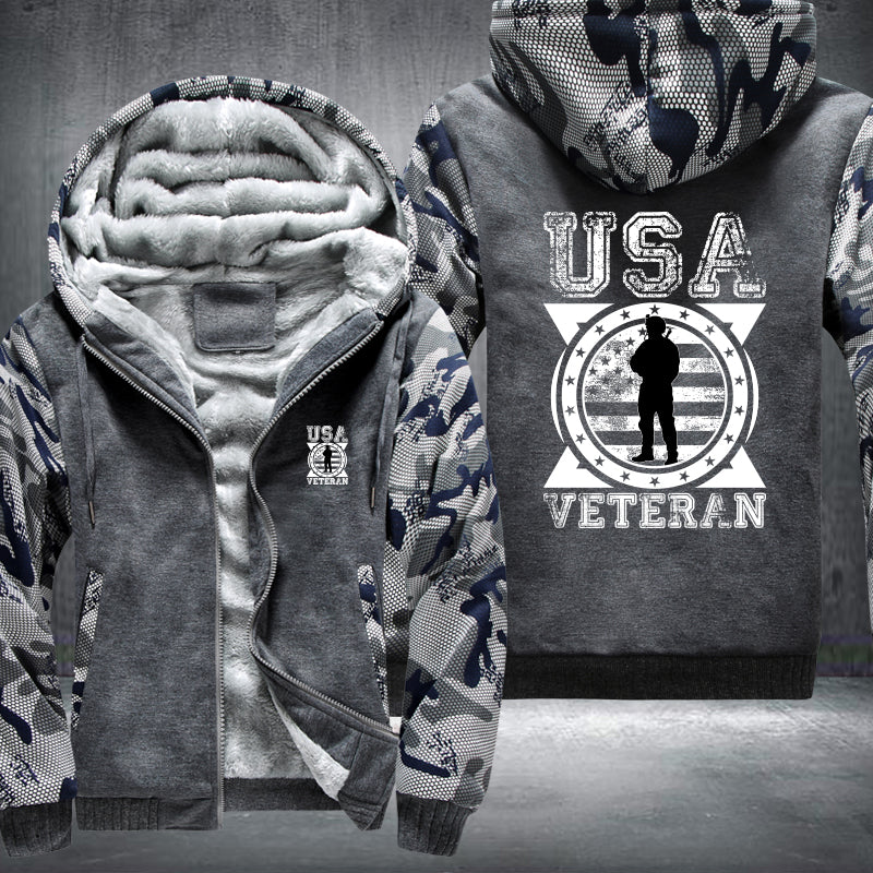 USA Veteran Soldier Emblem fleece jacket in Grey Camo, product view
