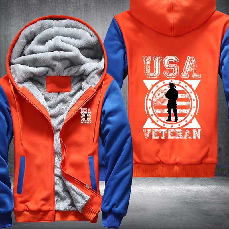 USA Veteran Soldier Emblem fleece jacket in Orange Blue, product view