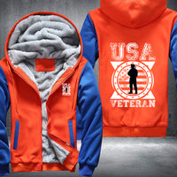 Thumbnail for USA Veteran Soldier Emblem fleece jacket in Orange Blue, product view