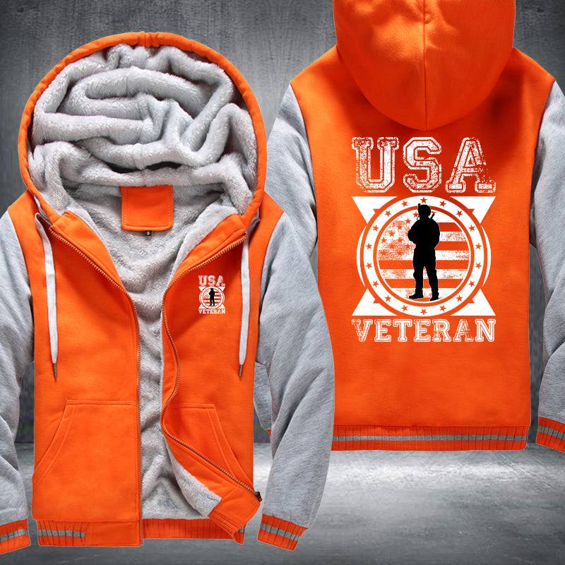 USA Veteran Soldier Emblem fleece jacket in Orange Grey, product view