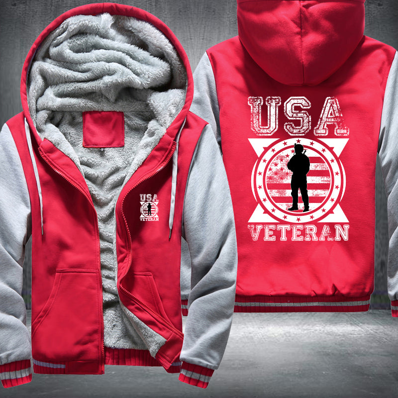 USA Veteran Soldier Emblem fleece jacket in Red Grey, product view