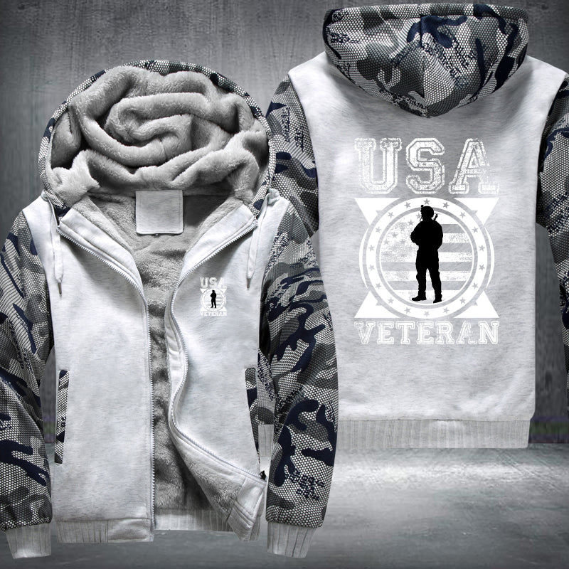 USA Veteran Soldier Emblem fleece jacket in White Camo, product view
