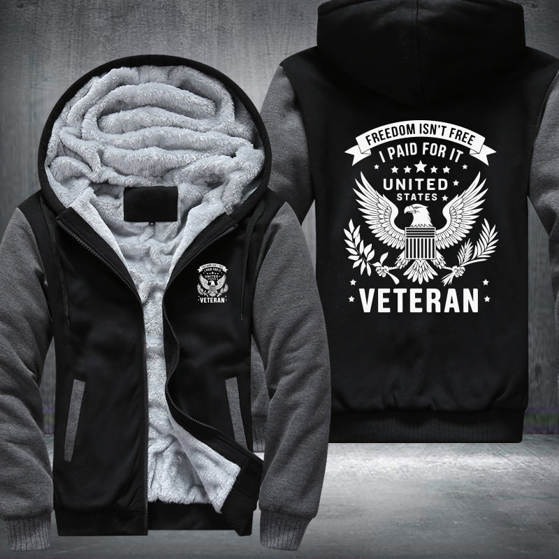 Freedom Isn't Free U.S. Veteran fleece jacket in Black Grey, product view