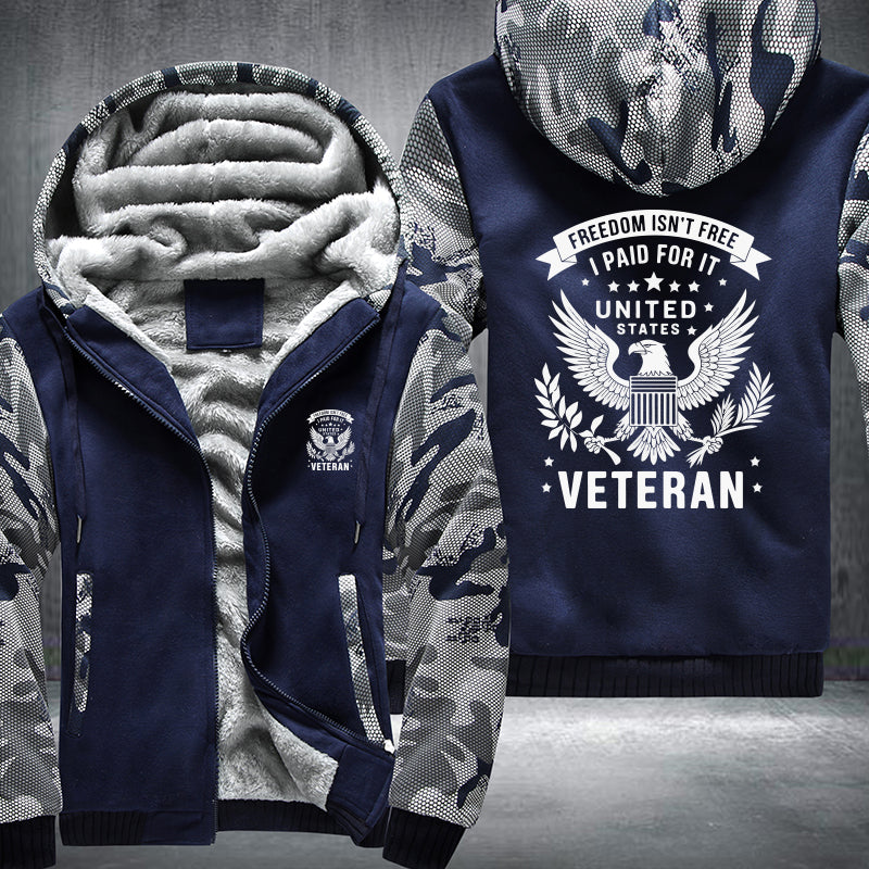 Freedom Isn't Free U.S. Veteran fleece jacket in Blue Camo, product view