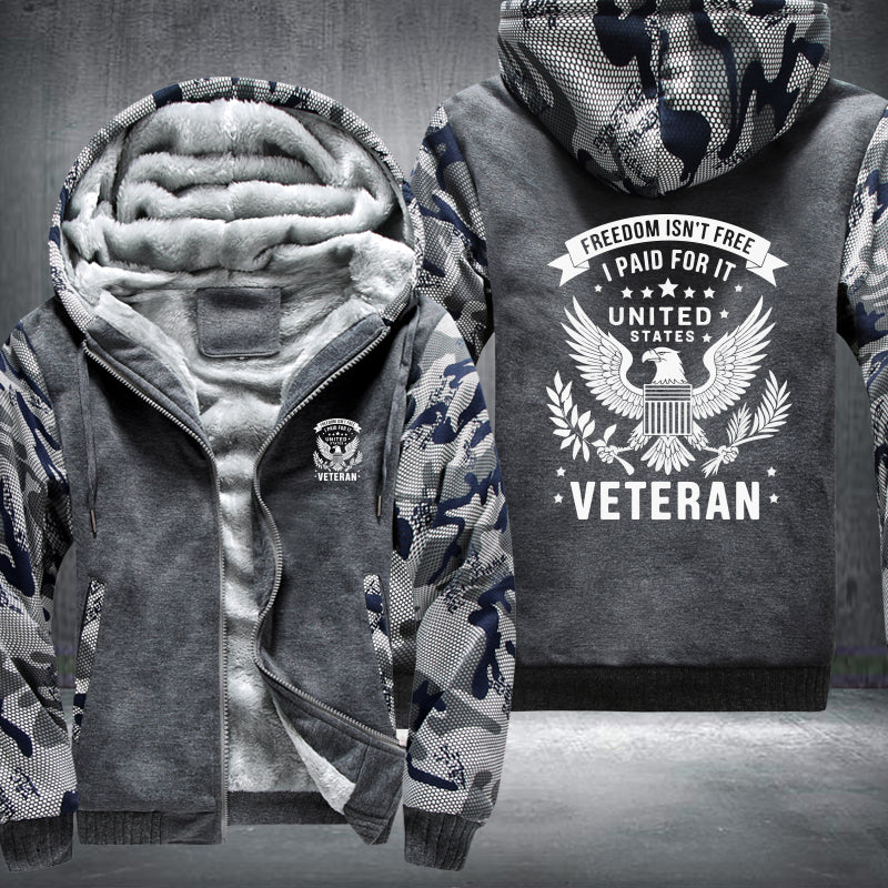 Freedom Isn't Free U.S. Veteran fleece jacket in Grey Camo, product view