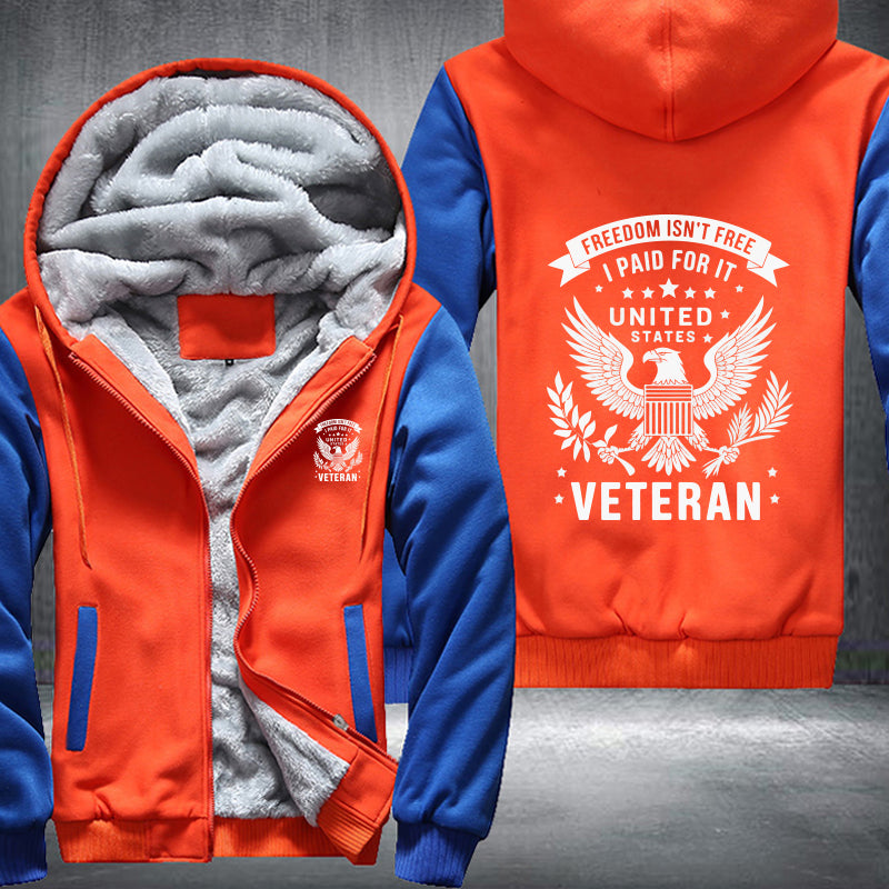 Freedom Isn't Free U.S. Veteran fleece jacket in Orange Blue, product view
