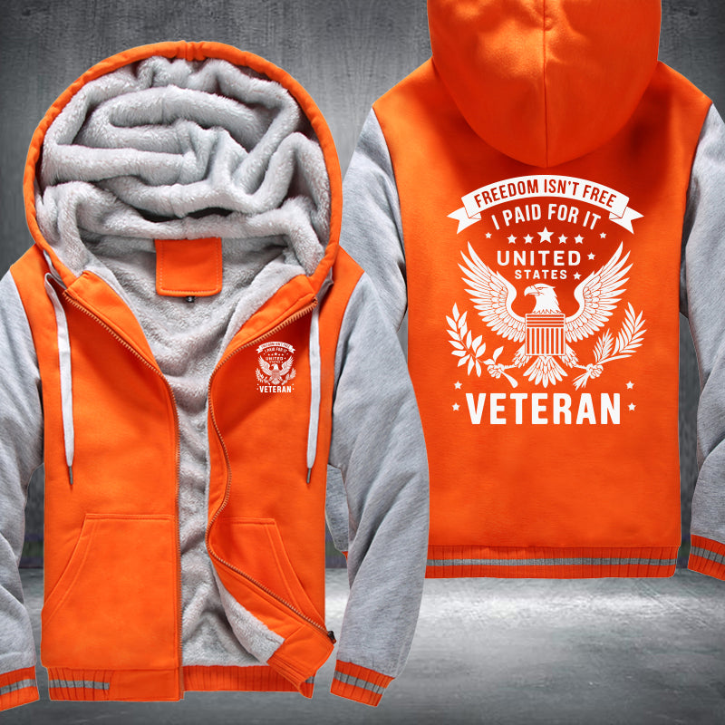 Freedom Isn't Free U.S. Veteran fleece jacket in Orange Grey, product view