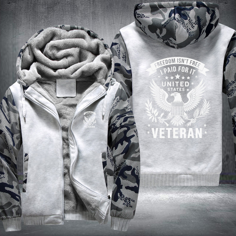 Freedom Isn't Free U.S. Veteran fleece jacket in White Camo, product view
