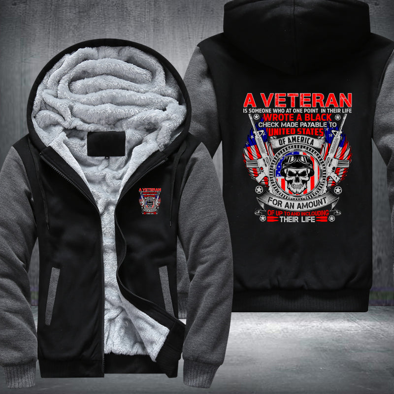 A Veteran Wrote a Blank Check fleece jacket in Black Grey, product view