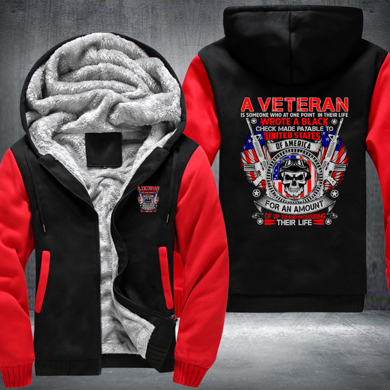 A Veteran Wrote a Blank Check fleece jacket in Black Red, product view