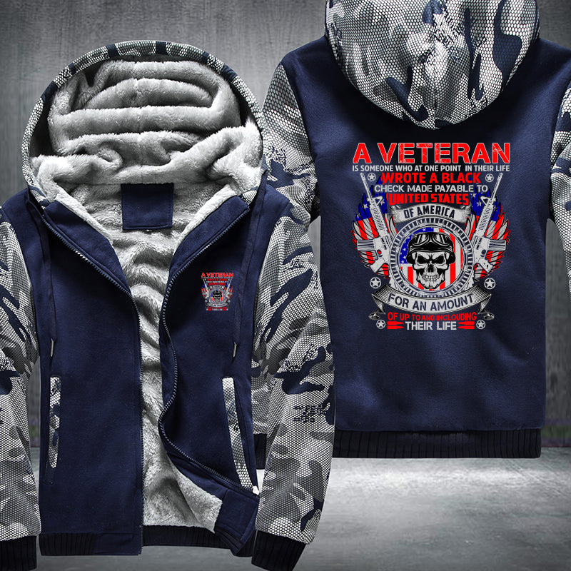 A Veteran Wrote a Blank Check fleece jacket in Blue Camo, product view