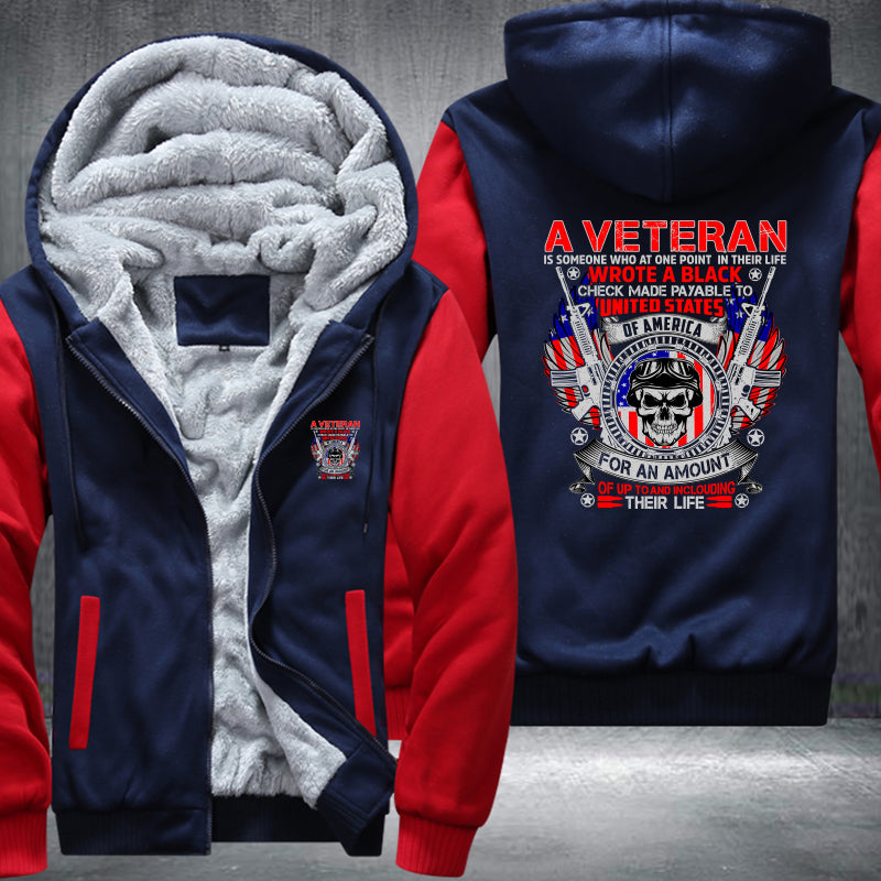 A Veteran Wrote a Blank Check fleece jacket in Blue Red, product view