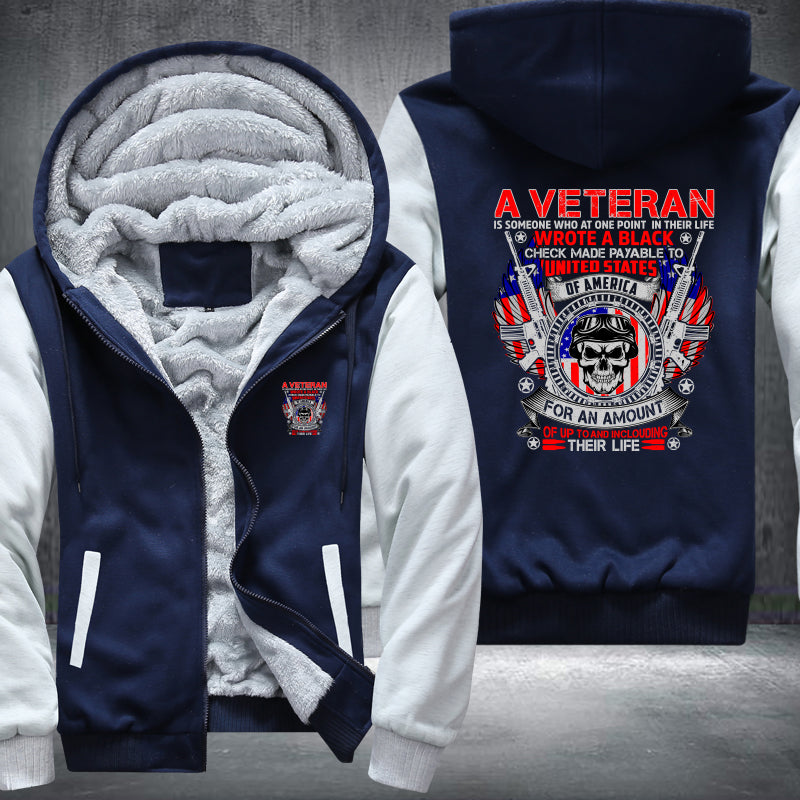 A Veteran Wrote a Blank Check fleece jacket in Blue White, product view