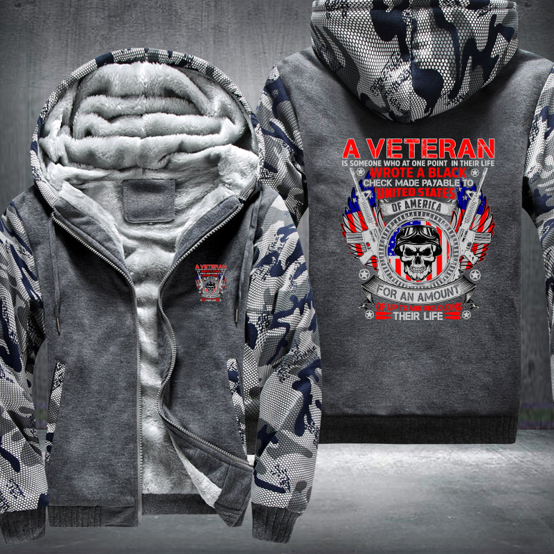 A Veteran Wrote a Blank Check fleece jacket in Grey Camo, product view