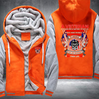 Thumbnail for A Veteran Wrote a Blank Check fleece jacket in Orange Grey, product view