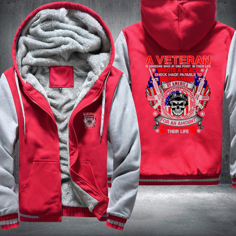 A Veteran Wrote a Blank Check fleece jacket in Red Grey, product view