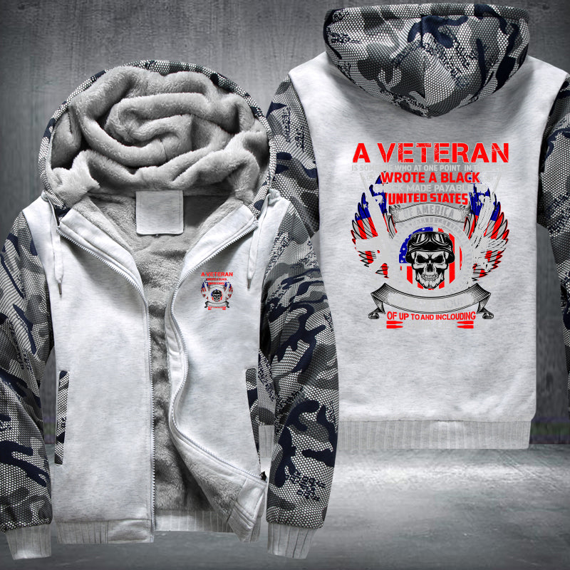 A Veteran Wrote a Blank Check fleece jacket in White Camo, product view