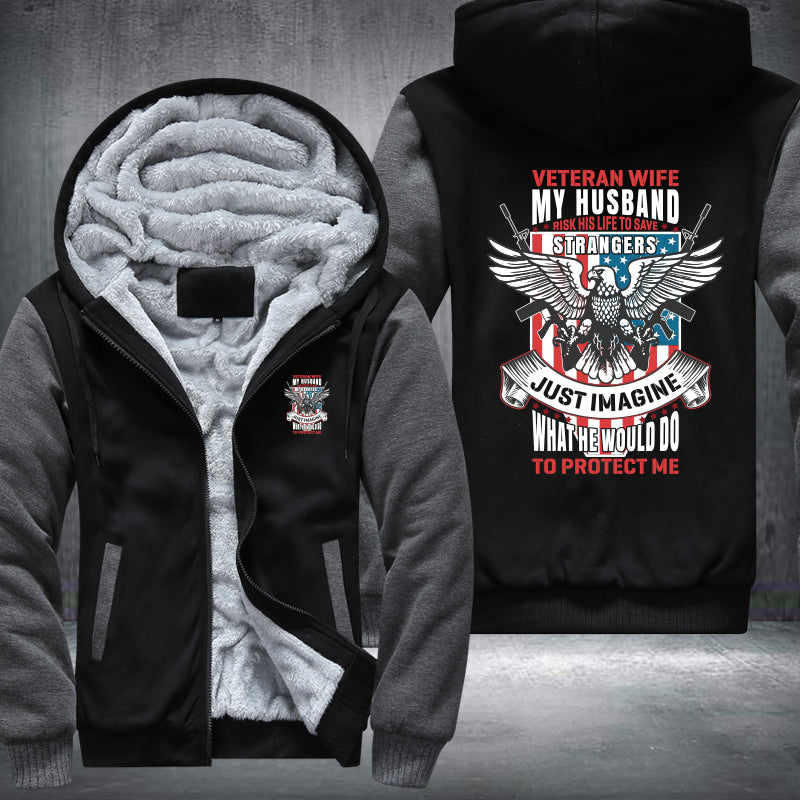 Veteran Wife My Husband Is My Hero fleece jacket in Black Grey, product view