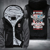 Thumbnail for Veteran Wife My Husband Is My Hero fleece jacket in Black Grey, product view