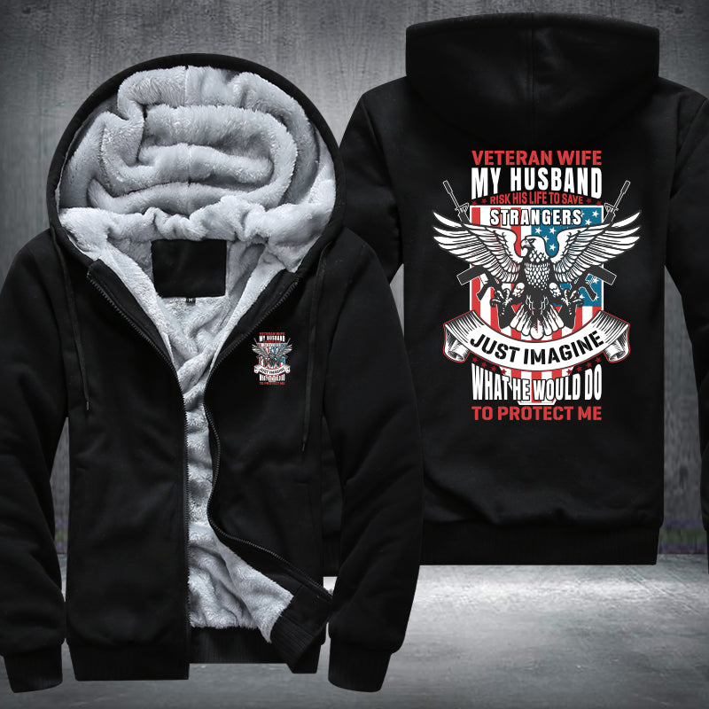 Veteran Wife My Husband Is My Hero fleece jacket in Black, product view