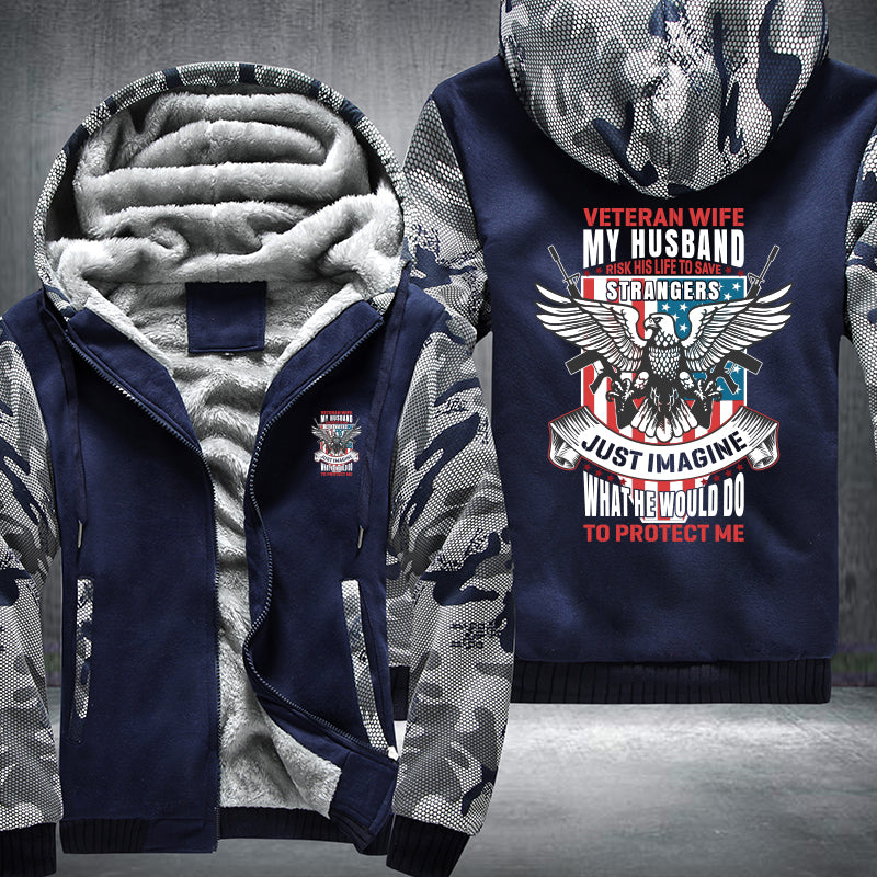 Veteran Wife My Husband Is My Hero fleece jacket in Blue Camo, product view