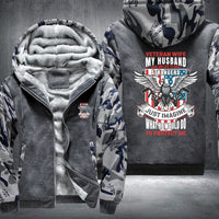 Thumbnail for Veteran Wife My Husband Is My Hero fleece jacket in Grey Camo, product view