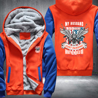 Thumbnail for Veteran Wife My Husband Is My Hero fleece jacket in Orange Blue, product view