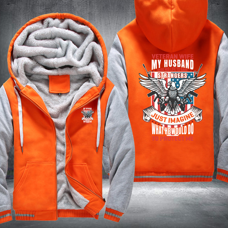 Veteran Wife My Husband Is My Hero fleece jacket in Orange Grey, product view