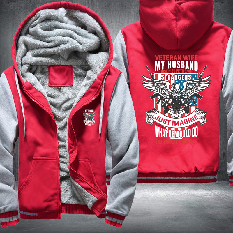 Veteran Wife My Husband Is My Hero fleece jacket in Red Grey, product view